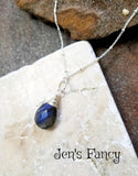 Labradorite Briolette Gemstone Necklace Sterling Silver Wire Wrapped Jewelry