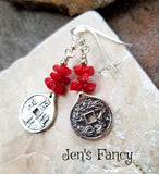 Chinese Dragon Coin Earrings Sterling Silver Red Coral Handcrafted Jewelry