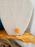 Halloween Thanksgiving Pumpkin Necklace Sterling Silver Art Glass