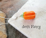 Halloween Thanksgiving Pumpkin Necklace Sterling Silver Art Glass