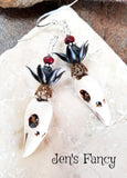 Crow Skull Earrings Porcelain Sterling Silver