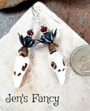 Crow Skull Earrings Porcelain Sterling Silver