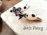 Crow Skull Earrings Porcelain Sterling Silver
