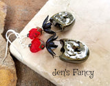 Valentine's Day Lock Heart Earrings Porcelain Sterling Silver