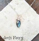 Marquise Labradorite Gemstone Necklace Sterling Silver