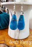 Blue Apatite Earrings Natural Gemstone Long Boho Sterling Silver Wire Wrapped