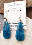 Blue Apatite Earrings Natural Gemstone Long Boho Sterling Silver Wire Wrapped