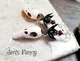 Crow Skull Earrings Porcelain Sterling Silver
