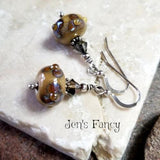 Floral Ivory Earrings Sterling Silver Art Glass