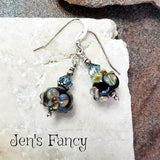 Floral Raku Art Glass Earrings Sterling Silver