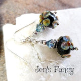 Floral Raku Art Glass Earrings Sterling Silver