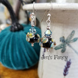 Floral Raku Art Glass Earrings Sterling Silver