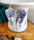 Floral Enameled Art Earrings Sterling Silver Amethyst & Peridot Natural Gemstone