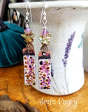Floral Enameled Art Earrings Sterling Silver & Brass with Amethyst