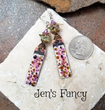 Floral Enameled Art Earrings Sterling Silver & Brass with Amethyst