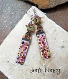 Floral Enameled Art Earrings Sterling Silver & Brass with Amethyst