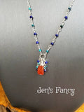 Carnelian Briolette Necklace Sterling Silver Wire Wrapped with Azurite & Lapis Lazuli