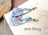 Floral Enameled Art Earrings Sterling Silver Amethyst & Peridot Natural Gemstone