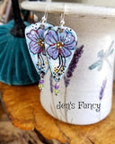 Floral Enameled Art Earrings Sterling Silver Amethyst & Peridot Natural Gemstone