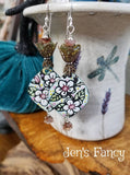 Floral Enameled Art Earrings Sterling Silver & Brass