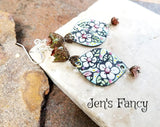 Floral Enameled Art Earrings Sterling Silver & Brass