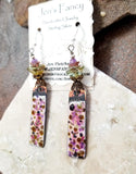 Floral Enameled Art Earrings Sterling Silver & Brass with Amethyst