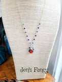 Carnelian Briolette Necklace Sterling Silver Wire Wrapped with Azurite & Lapis Lazuli