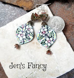 Floral Enameled Art Earrings Sterling Silver & Brass