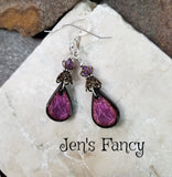 Purple Art Tile Earrings Brass & Amethyst Gemstone Sterling Silver
