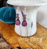 Purple Art Tile Earrings Brass & Amethyst Gemstone Sterling Silver