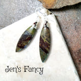 Dragon Bloodstone Earrings Sterling Silver Wire Wrapped with Tiger Iron