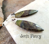 Dragon Bloodstone Earrings Sterling Silver Wire Wrapped with Tiger Iron