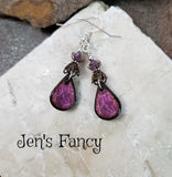 Purple Art Tile Earrings Brass & Amethyst Gemstone Sterling Silver