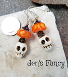 Goblin Skull Porcelain Halloween Earrings Sterling Silver & Brass Handcrafted Jewelry