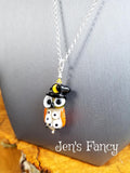 Unique Halloween Owl Necklace Sterling Silver Art Glass