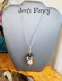 Unique Halloween Owl Necklace Sterling Silver Art Glass