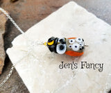Unique Halloween Owl Necklace Sterling Silver Art Glass