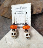 Goblin Skull Porcelain Halloween Earrings Sterling Silver & Brass Handcrafted Jewelry