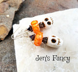 Goblin Skull Porcelain Halloween Earrings Sterling Silver & Brass Handcrafted Jewelry