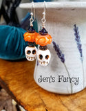 Goblin Skull Porcelain Halloween Earrings Sterling Silver & Brass Handcrafted Jewelry
