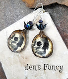 Gothic Long Skull Earrings Sterling Silver