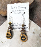 Unique Halloween Pumpkin Earrings Porcelain Brass & Sterling Silver