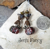 Fall Pumpkin Porcelain Earrings Sterling Silver & Brass