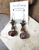 Fall Pumpkin Porcelain Earrings Sterling Silver & Brass
