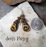 Unique Halloween Pumpkin Earrings Porcelain Brass & Sterling Silver