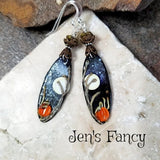 Fall Pumpkin Earrings Art Enameled Brass & Sterling Silver