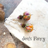 Halloween Pumpkin Earrings Art Glass Brass & Sterling Silver
