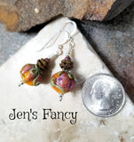 Halloween Pumpkin Earrings Art Glass Brass & Sterling Silver