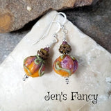 Halloween Pumpkin Earrings Art Glass Brass & Sterling Silver