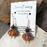 Halloween Pumpkin Earrings Art Glass Brass & Sterling Silver